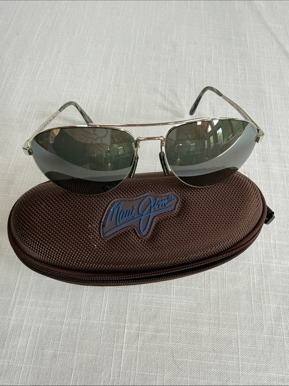 Maui Jim Men’s Aviator Sunglasses - Silver Frame with Green Lenses
